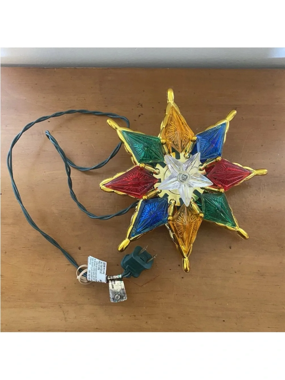 Vintage Retro Multicolored 8 Point Star Light Up Holiday Christmas Tree Topper